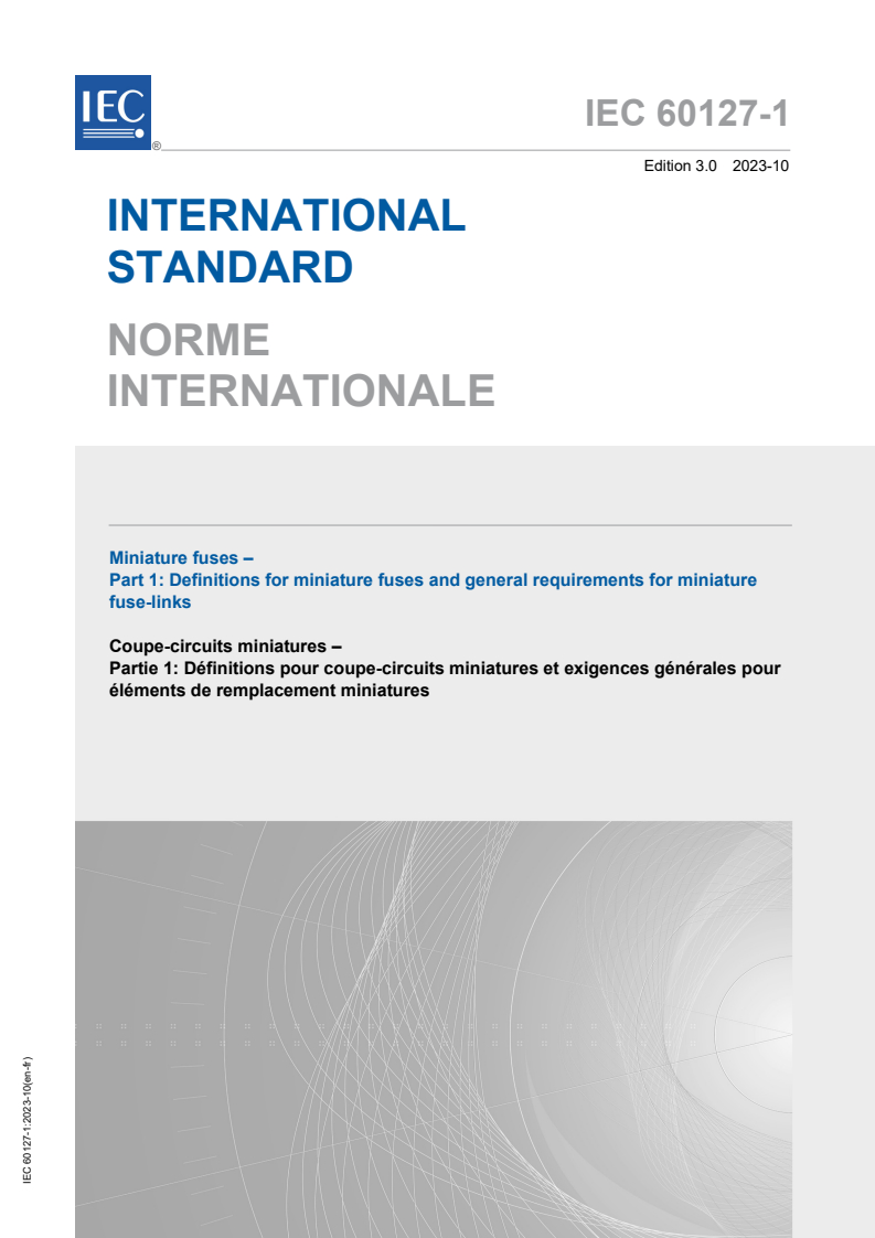 IEC 60127-1:2023 - Miniature fuses - Part 1: Definitions for miniature fuses and general requirements for miniature fuse-links
Released:10/26/2023
Isbn:9782832276396