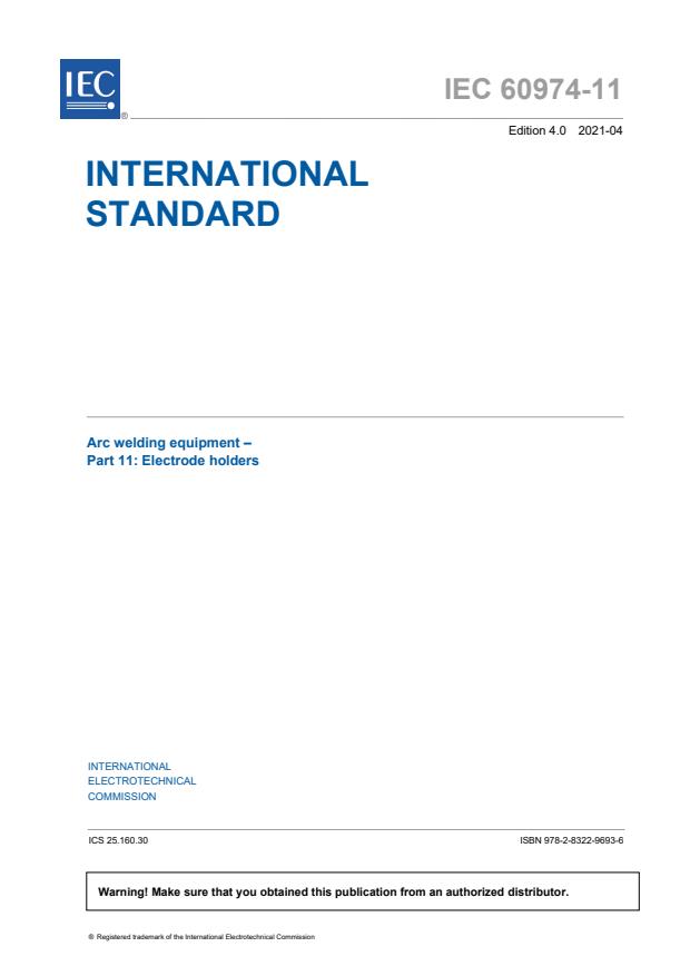 IEC 60974-11:2021 - Arc welding equipment - Part 11: Electrode holders