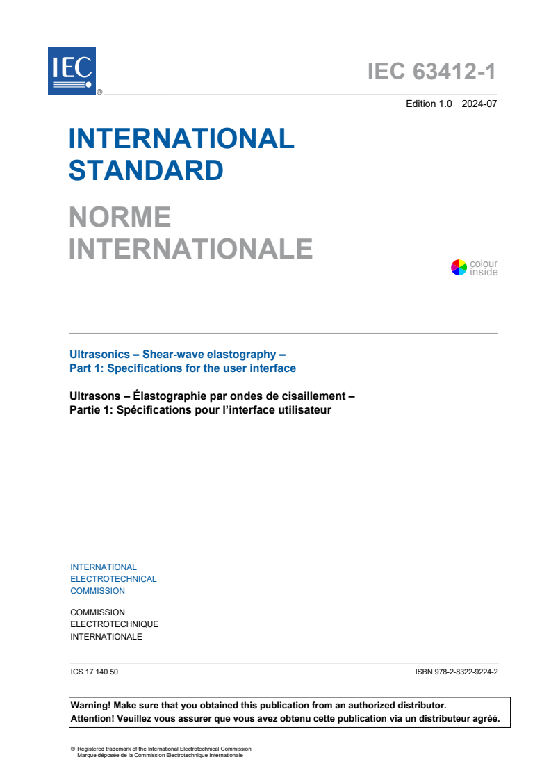 IEC 63412-1:2024 - Ultrasonics - Shear-wave elastography - Part 1: Specifications for the user interface
Released:16. 07. 2024
Isbn:9782832292242