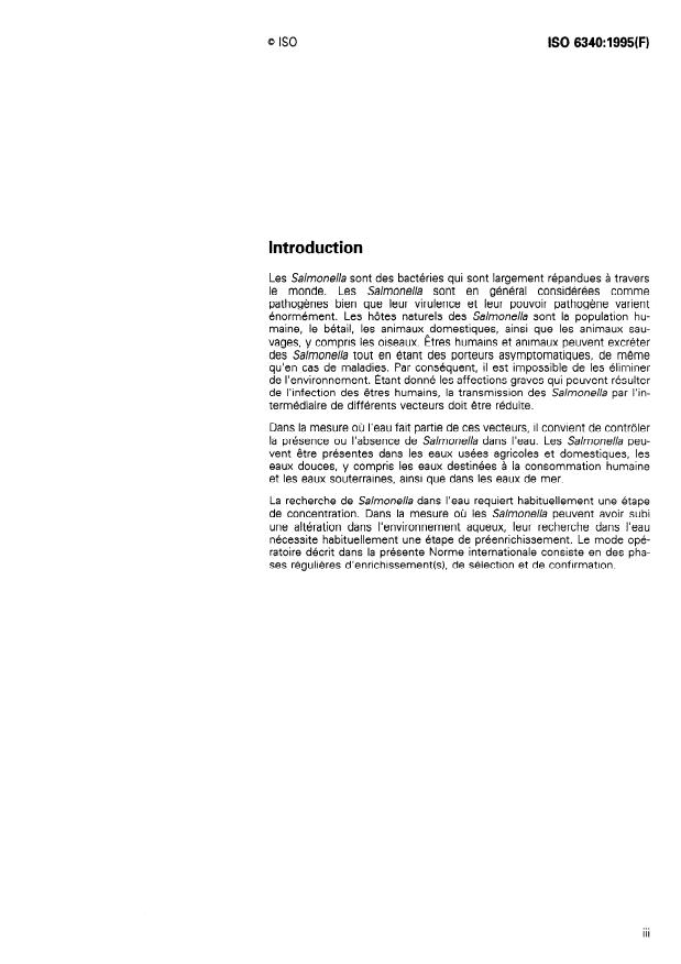 ISO 6340:1995 - Qualité de l'eau -- Recherche et dénombrement de Salmonella
