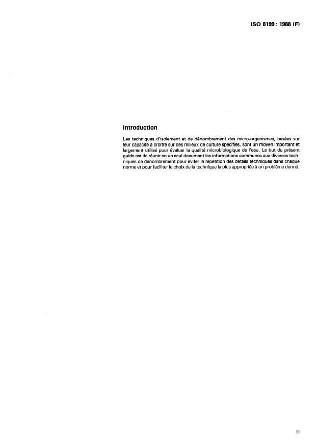 ISO 8199:1988 - Qualité de l'eau -- Guide général pour le dénombrement des micro-organismes sur milieu de culture
