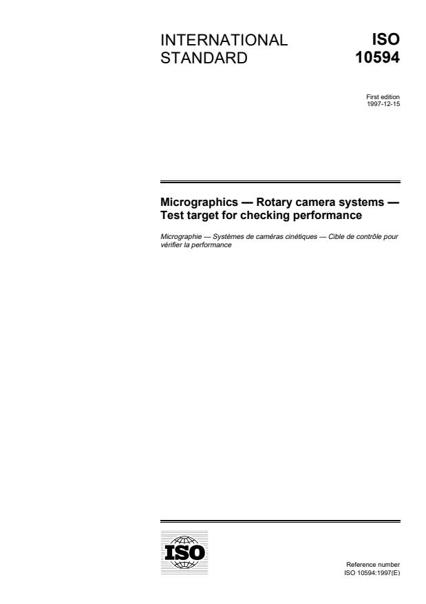 ISO 10594:1997 - Micrographics -- Rotary camera systems -- Test target for checking performance