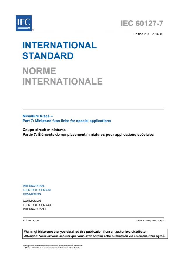 IEC 60127-7:2015 - Miniature fuses - Part 7: Miniature fuse-links for special applications