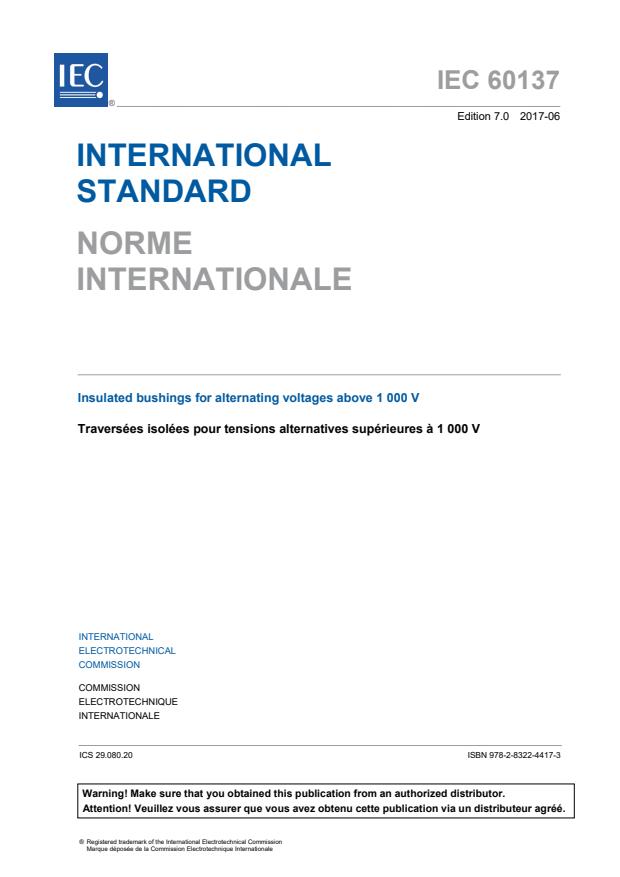 IEC 60137:2017 - Insulated bushings for alternating voltages above 1000 V