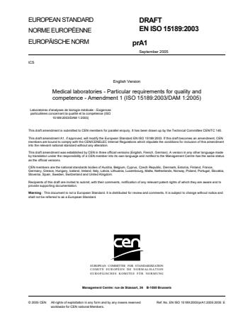 EN ISO 15189:2003/oprA1:2005