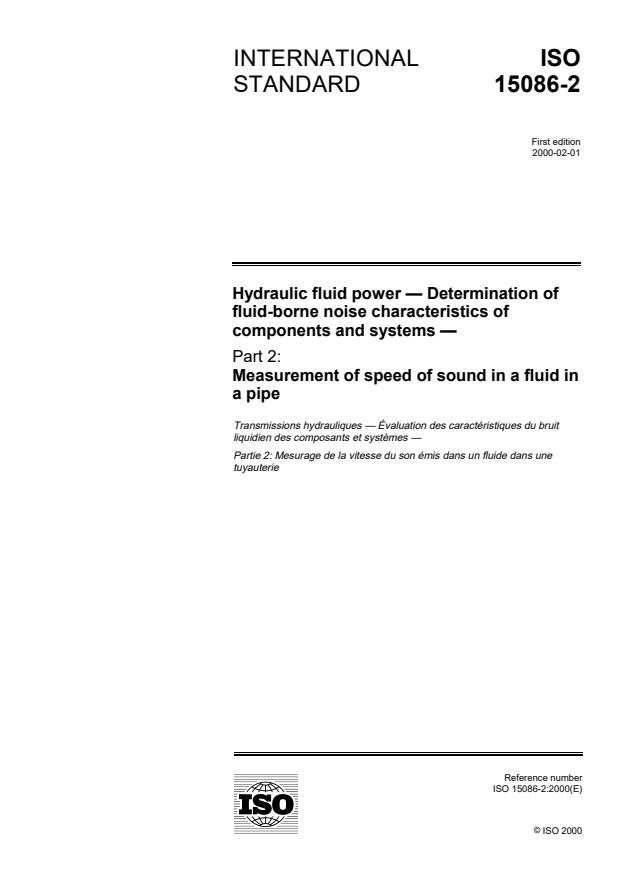 ISO 15086-2:2000 - Hydraulic fluid power -- Determination of the fluid-borne noise characteristics of components and systems