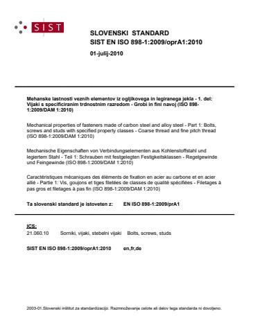 EN ISO 898-1:2009/oprA1:2010