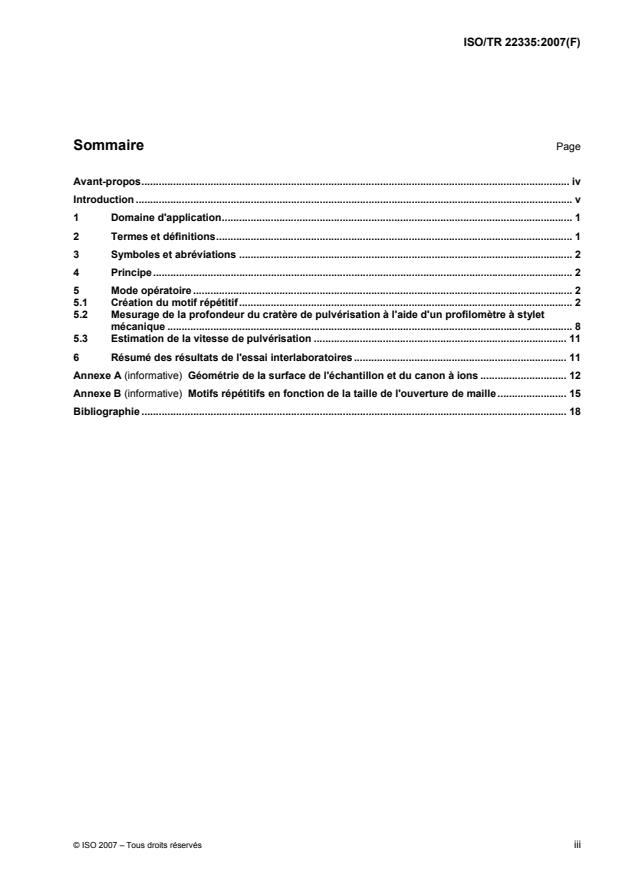 ISO/TR 22335:2007 - Analyse chimique des surfaces -- Profilage en profondeur -- Mesurage de la vitesse de pulvérisation: méthode par empreinte de grille au moyen d'un profilometre a stylet mécanique