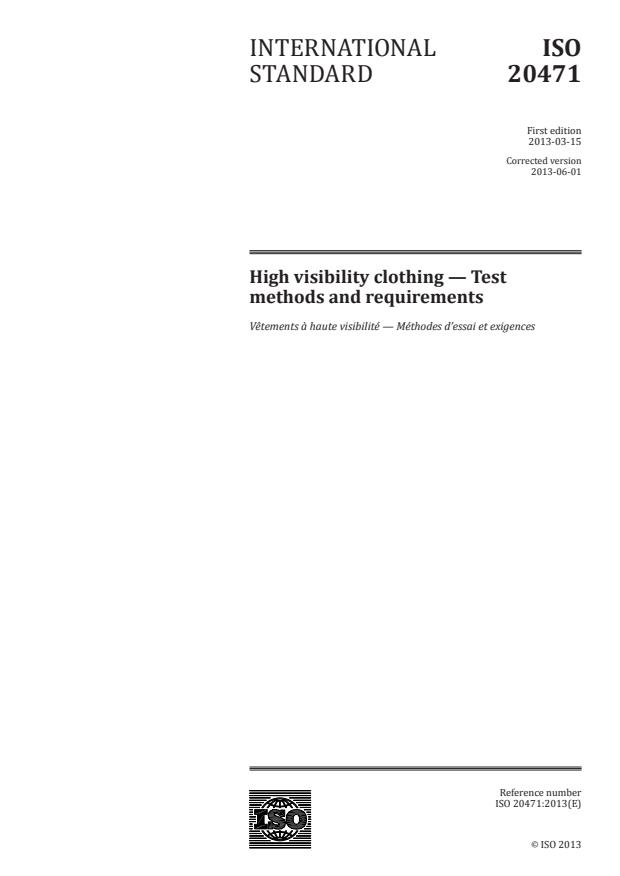 ISO 20471:2013 - High visibility clothing -- Test methods and requirements