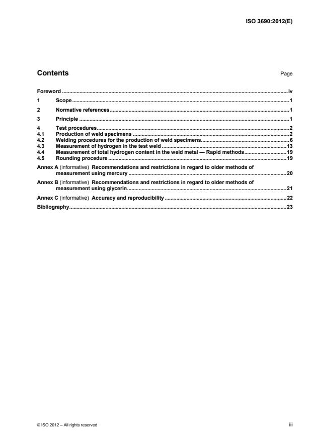 ISO 3690:2012 - Welding and allied processes -- Determination of hydrogen content in arc weld metal