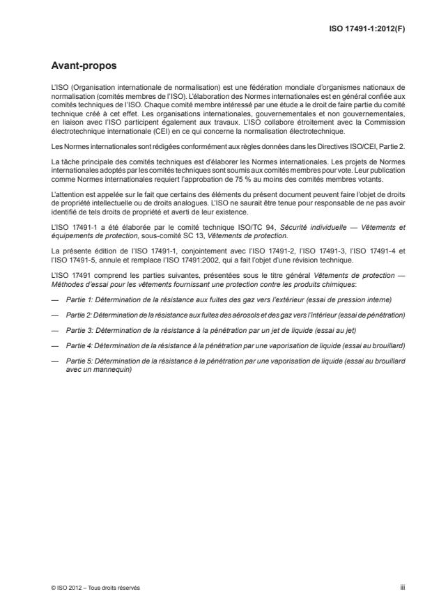 ISO 17491-1:2012 - Vetements de protection -- Méthodes d'essai pour les vetements fournissant une protection contre les produits chimiques
