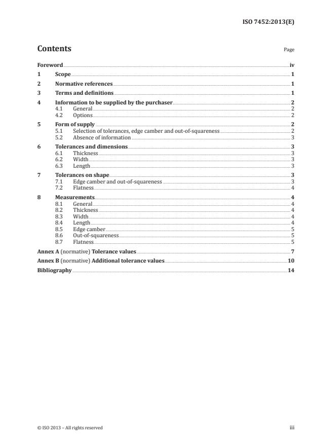 ISO 7452:2013 - Hot-rolled steel plates -- Tolerances on dimensions and shape