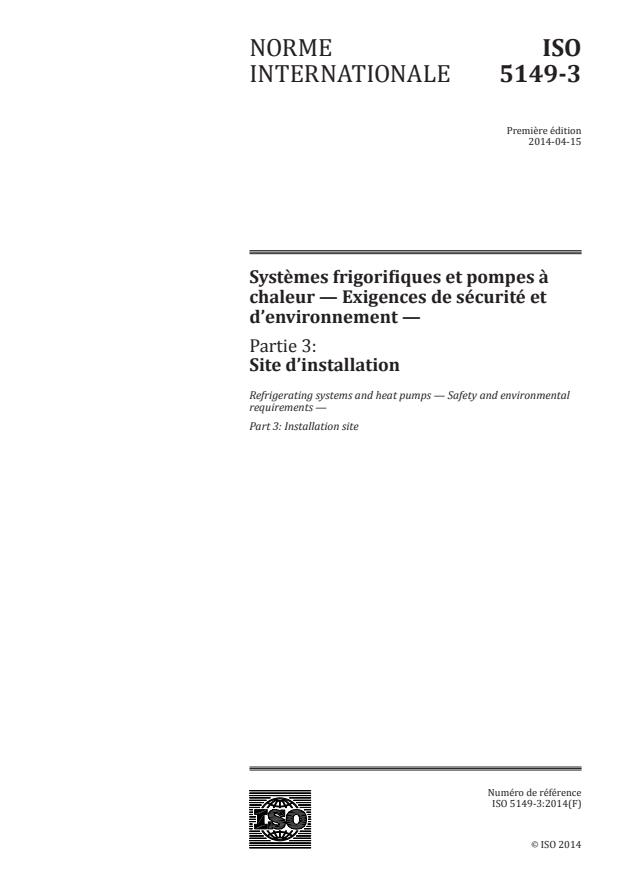 ISO 5149-3:2014 - Systèmes frigorifiques et pompes à chaleur -- Exigences de sécurité et d'environnement