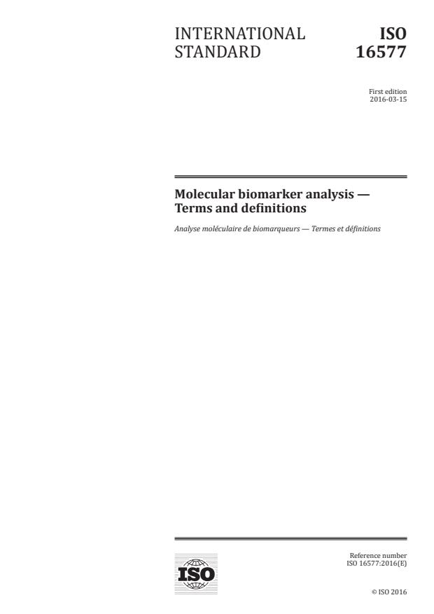 ISO 16577:2016 - Molecular biomarker analysis -- Terms and definitions