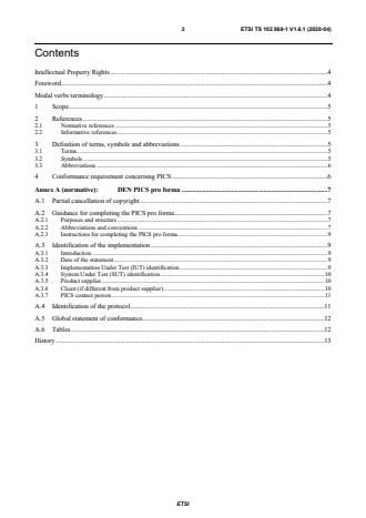ETSI TS 102 869-1 V1.6.1 (2020-04) - Intelligent Transport Systems (ITS); Testing; Conformance test specifications for Decentralized Environmental Notification Basic Service (DEN); Part 1: Test requirements and Protocol Implementation Conformance Statement (PICS) pro forma