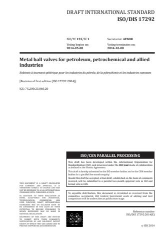 ISO 17292:2015 - Metal ball valves for petroleum, petrochemical and allied industries