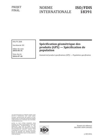 ISO 18391:2016 - Spécification géométrique des produits (GPS) -- Spécification de population