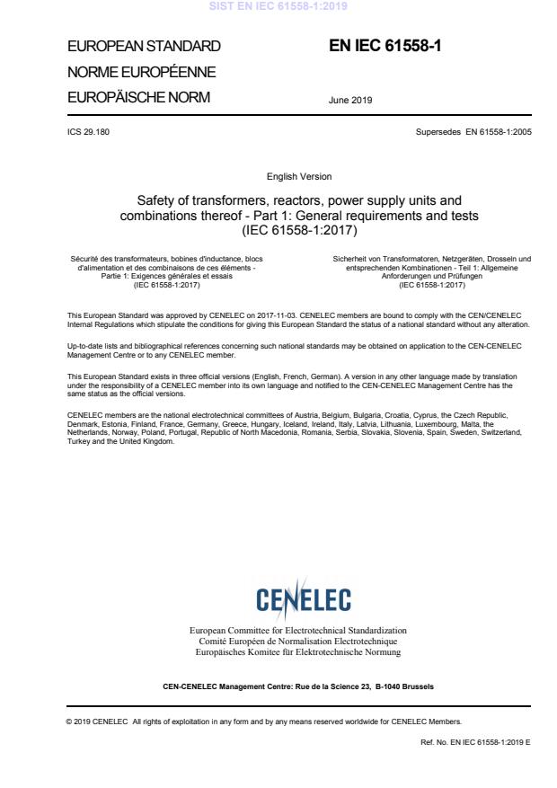 EN IEC 61558-1:2019