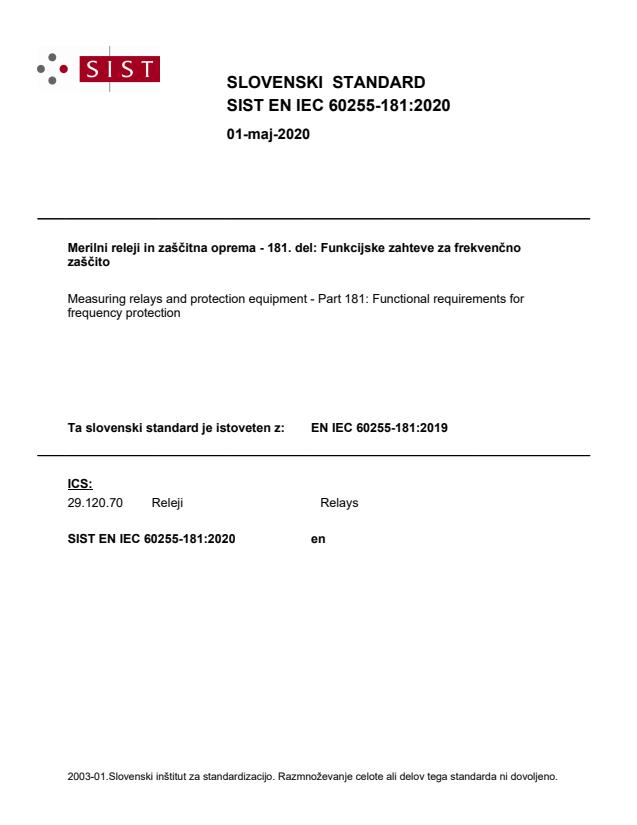 EN IEC 60255-181:2020 - BARVE