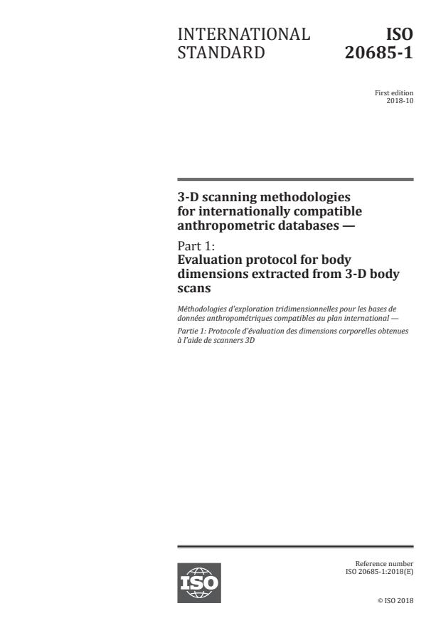 ISO 20685-1:2018 - 3-D scanning methodologies for internationally compatible anthropometric databases
