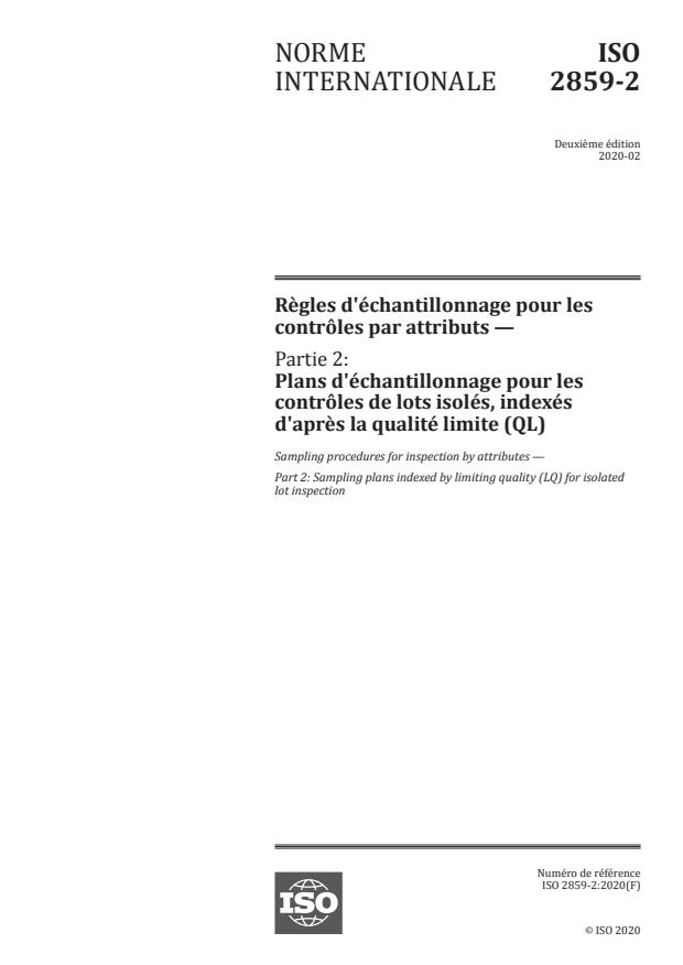 ISO 2859-2:2020 - Règles d'échantillonnage pour les contrôles par attributs