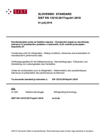 EN 13215:2017/oprA1:2018