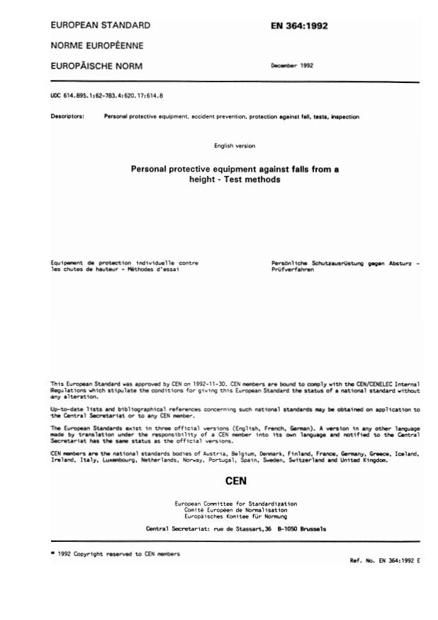 EN 364:1996 - Konsolidirana verzija. Osnove: EN 364:1992, EN 364:1992/AC:1993