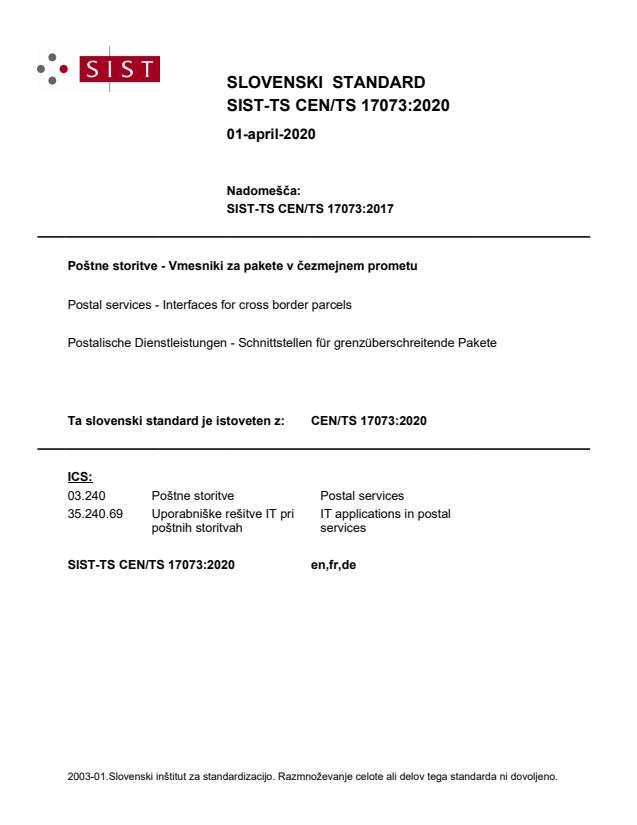 TS CEN/TS 17073:2020 - BARVE