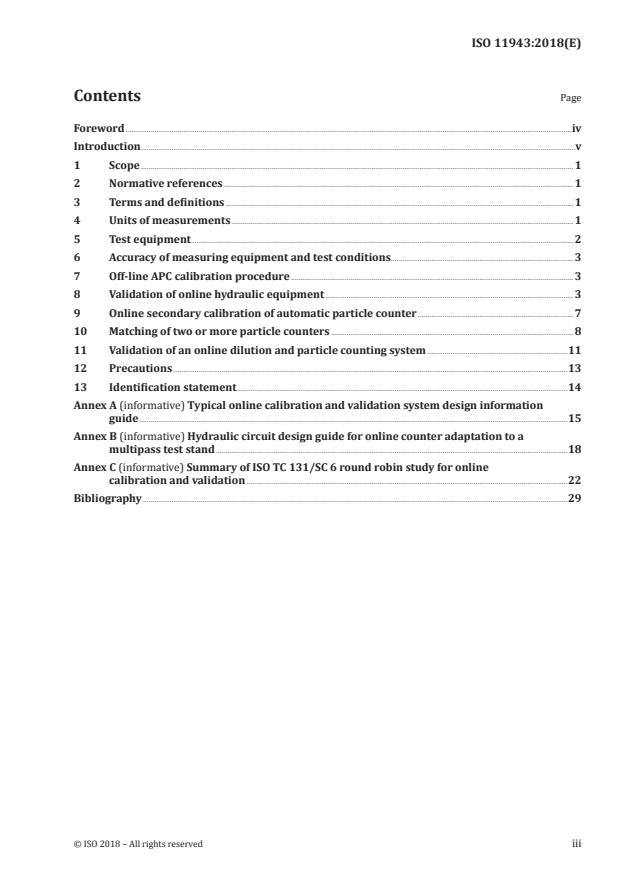 ISO 11943:2018 - Hydraulic fluid power -- Online automatic particle-counting systems for liquids -- Methods of calibration and validation