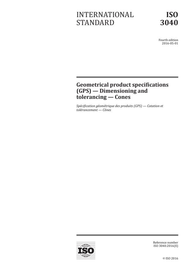 ISO 3040:2016 - Geometrical product specifications (GPS) -- Dimensioning and tolerancing -- Cones