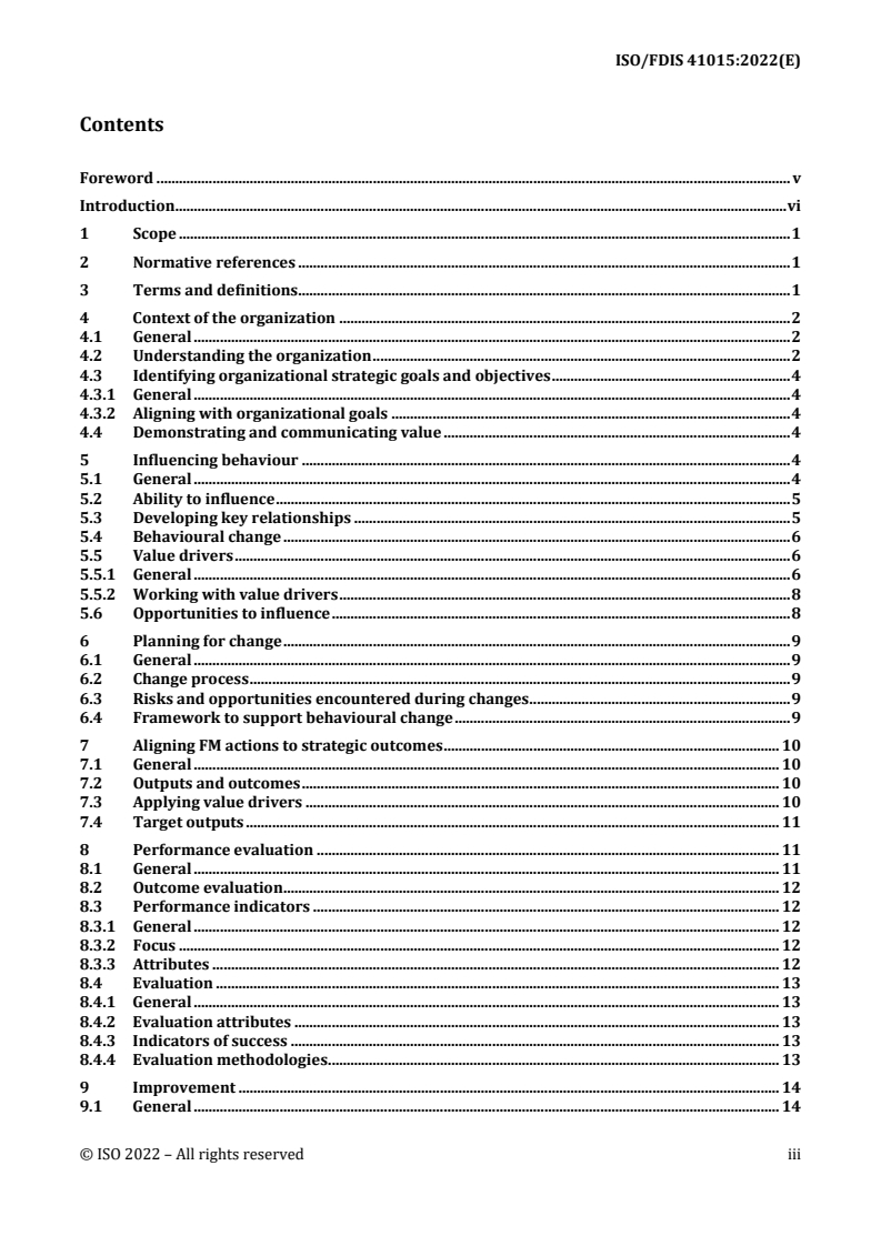 REDLINE ISO/FDIS 41015 - Facility management — Influencing organizational behaviours for improved facility outcomes
Released:12/23/2022