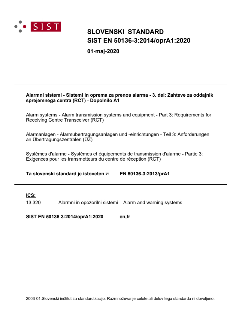 EN 50136-3:2014/oprA1:2020