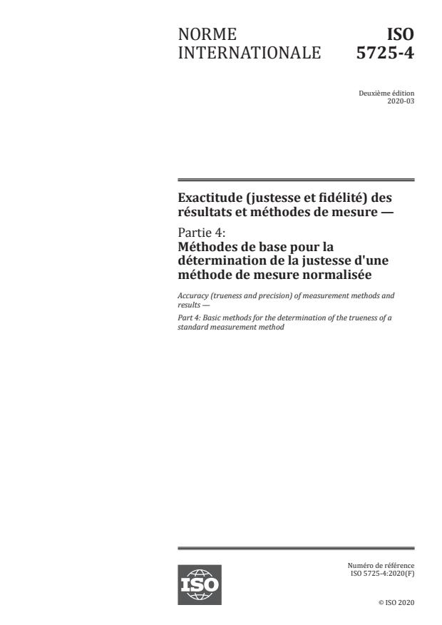 ISO 5725-4:2020 - Exactitude (justesse et fidélité) des résultats et méthodes de mesure