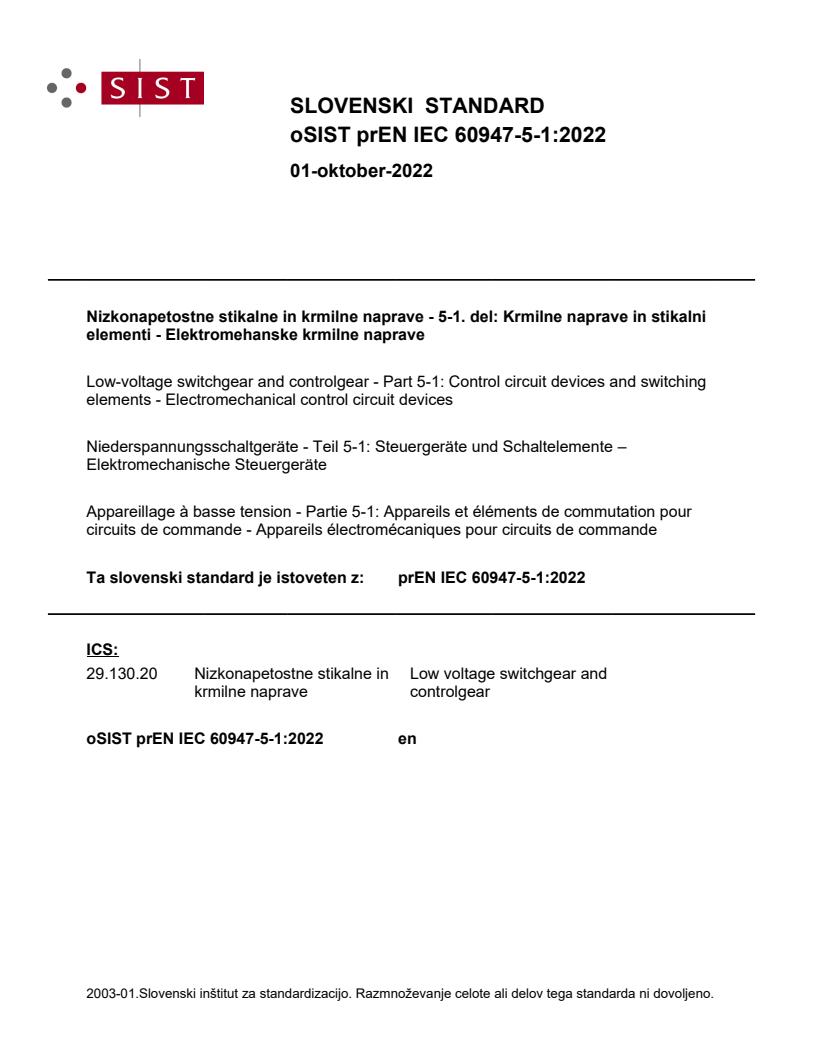 prEN IEC 60947-5-1:2022