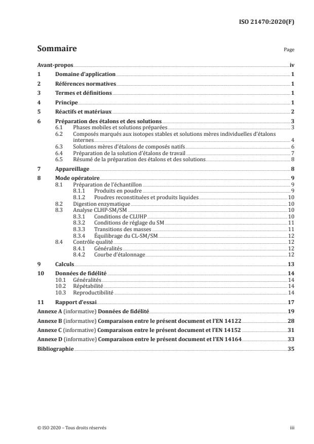 ISO 21470:2020 - Préparations pour nourrissons et produits nutritionnels pour adultes -- Détermination simultanée de la teneur en vitamines B1, B2, B3 et B6 -- Digestion enzymatique et CL-SM/SM