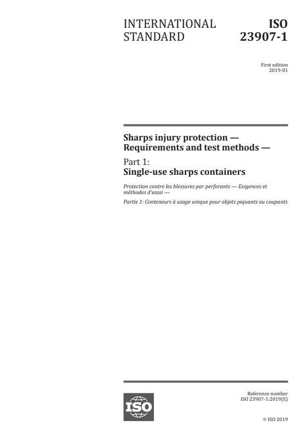ISO 23907-1:2019 - Sharps injury protection -- Requirements and test methods