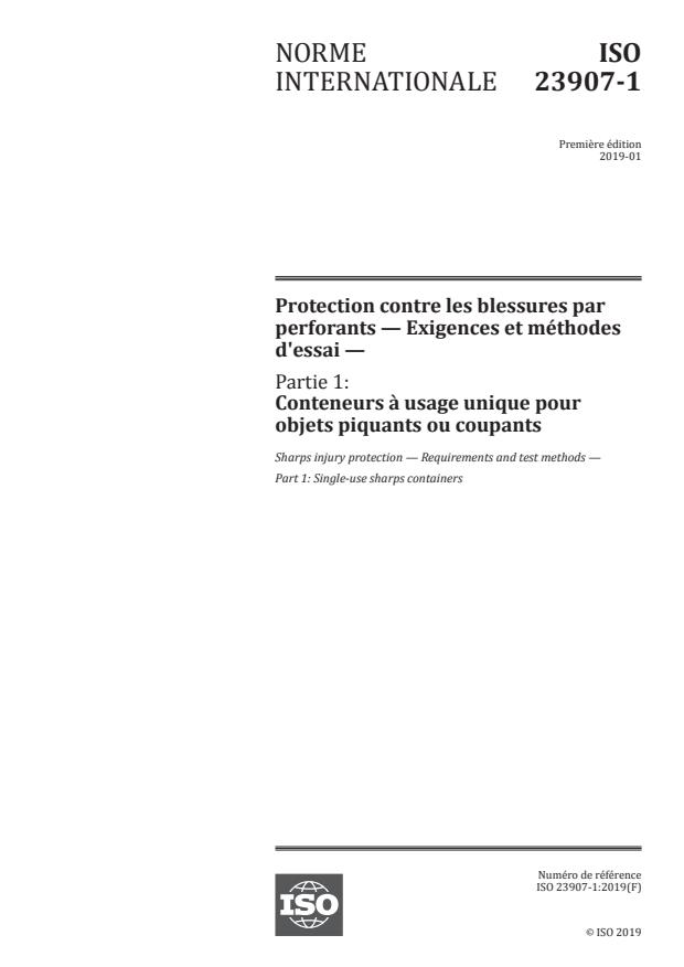ISO 23907-1:2019 - Protection contre les blessures par perforants -- Exigences et méthodes d'essai