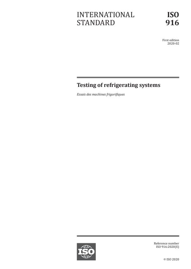 ISO 916:2020 - Testing of refrigerating systems