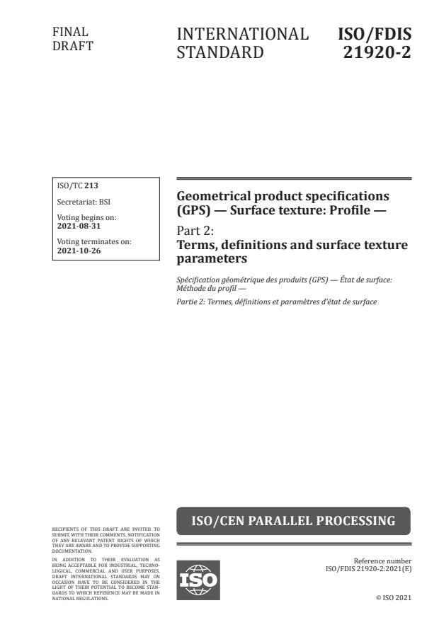 ISO/FDIS 21920-2 - Geometrical product specifications (GPS) -- Surface texture: Profile