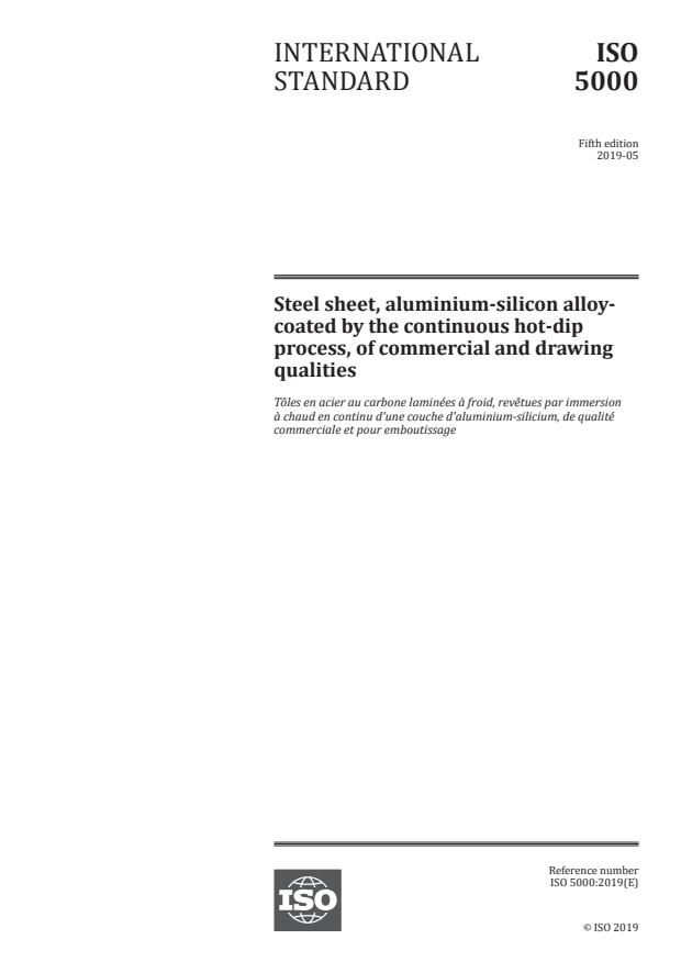 ISO 5000:2019 - Steel sheet, aluminium-silicon alloy-coated by the continuous hot-dip process, of commercial and drawing qualities