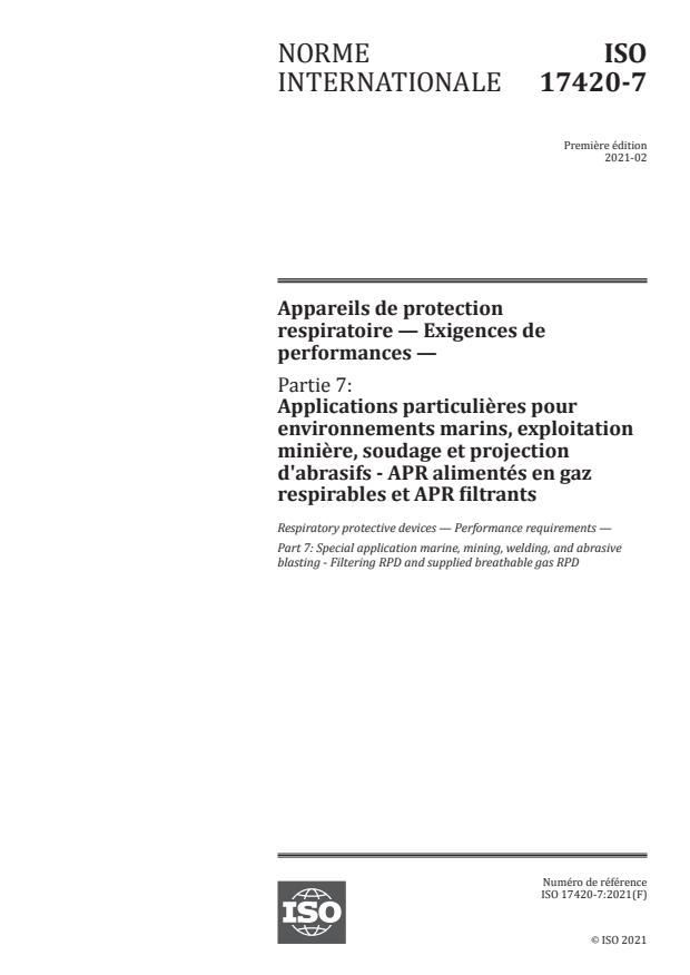 ISO 17420-7:2021 - Appareils de protection respiratoire -- Exigences de performances