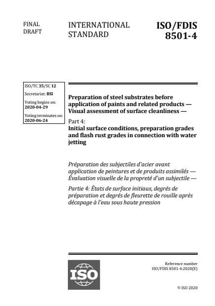 ISO/FDIS 8501-4 - Preparation of steel substrates before application of paints and related products -- Visual assessment of surface cleanliness