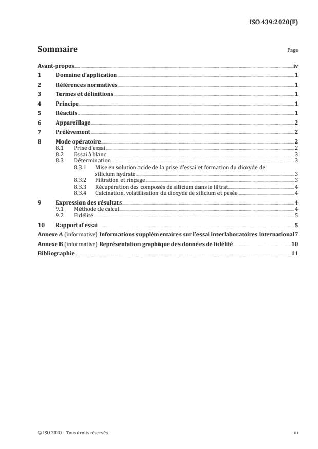 ISO 439:2020 - Aciers et fontes -- Détermination des teneurs en silicium -- Méthode gravimétrique
