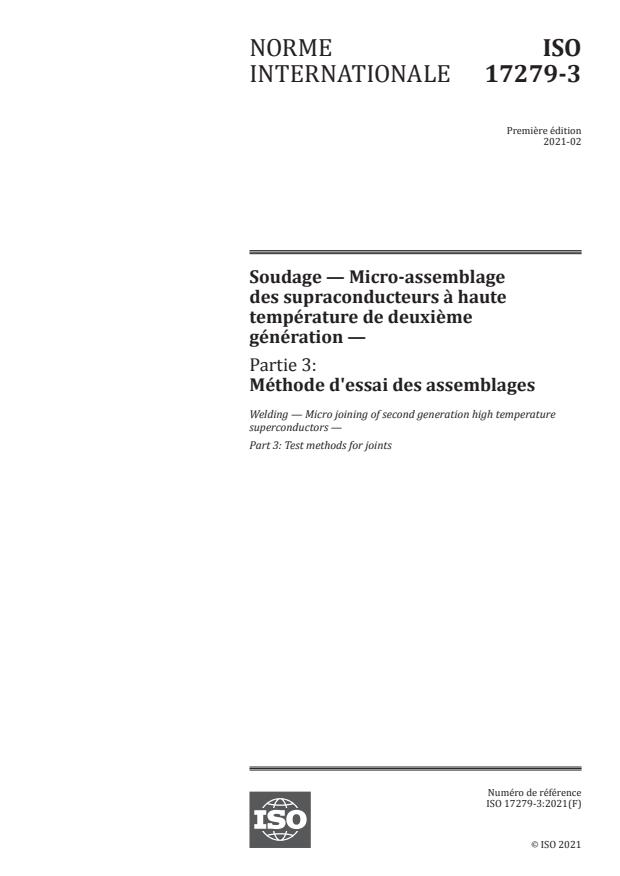 ISO 17279-3:2021 - Soudage -- Micro-assemblage des supraconducteurs à haute température de deuxième génération