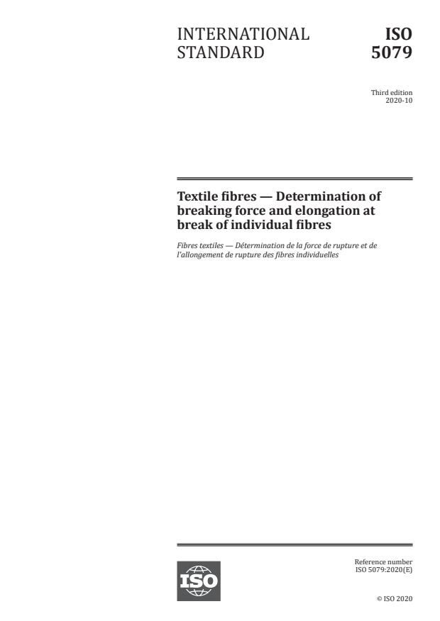 ISO 5079:2020 - Textile fibres -- Determination of breaking force and elongation at break of individual fibres