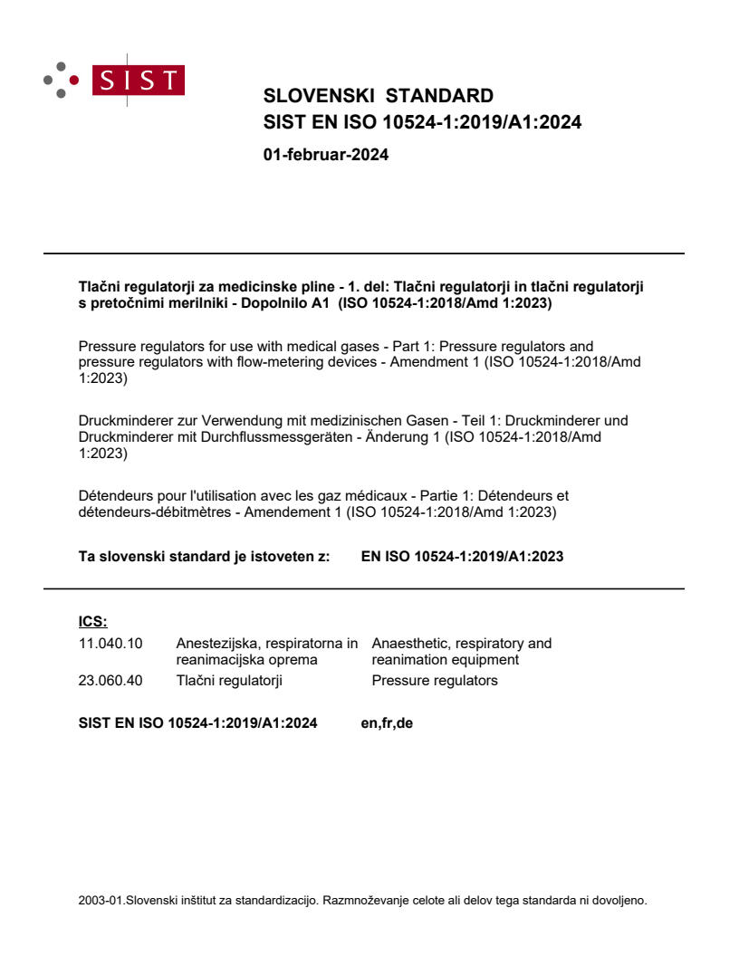 EN ISO 10524-1:2019/A1:2024