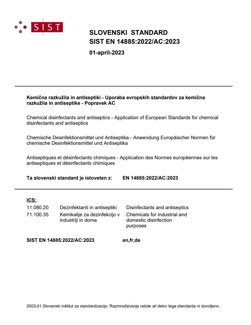 EN 14885:2022/AC:2023