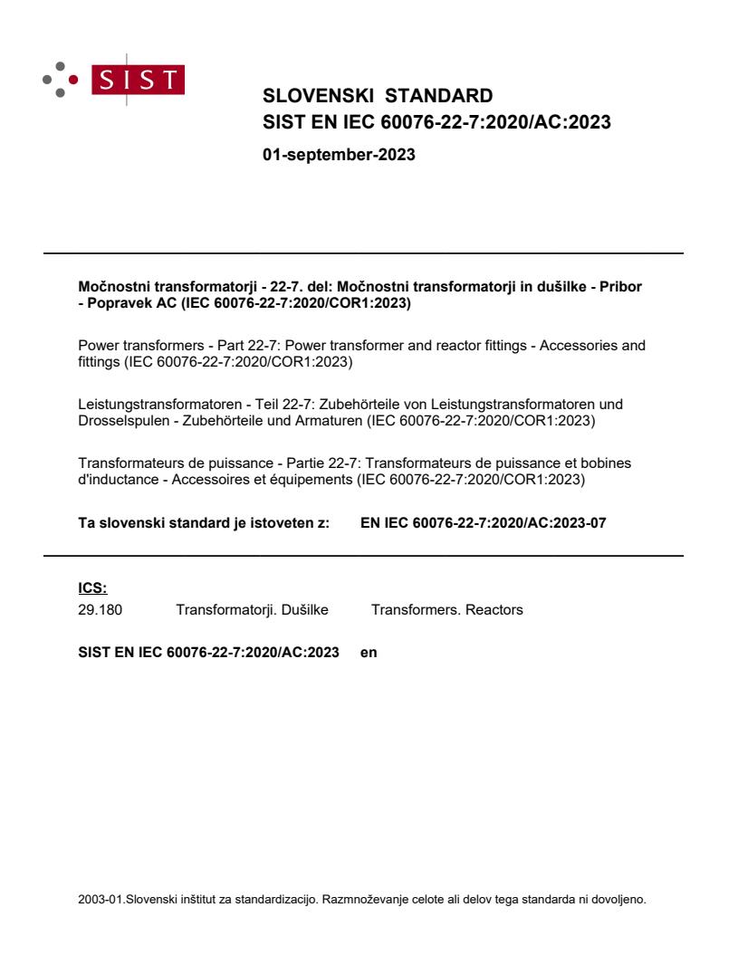 EN IEC 60076-22-7:2020/AC:2023