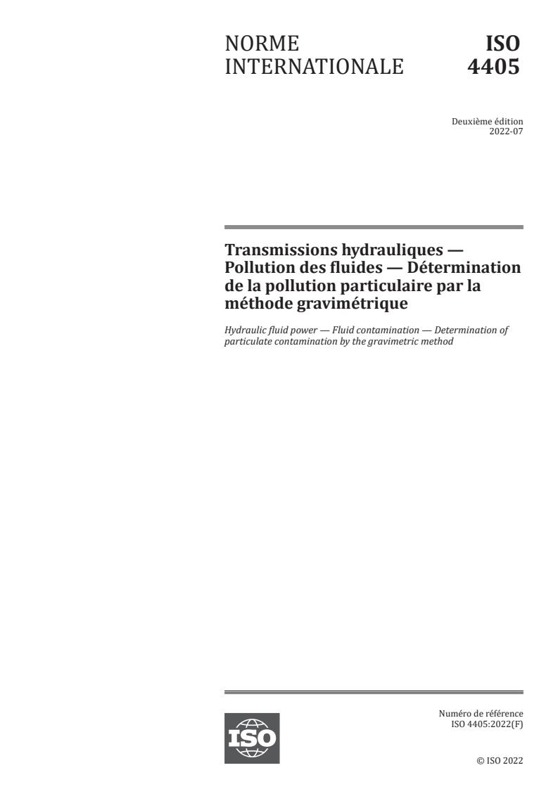 ISO 4405:2022 - Hydraulic fluid power — Fluid contamination — Determination of particulate contamination by the gravimetric method
Released:26. 07. 2022