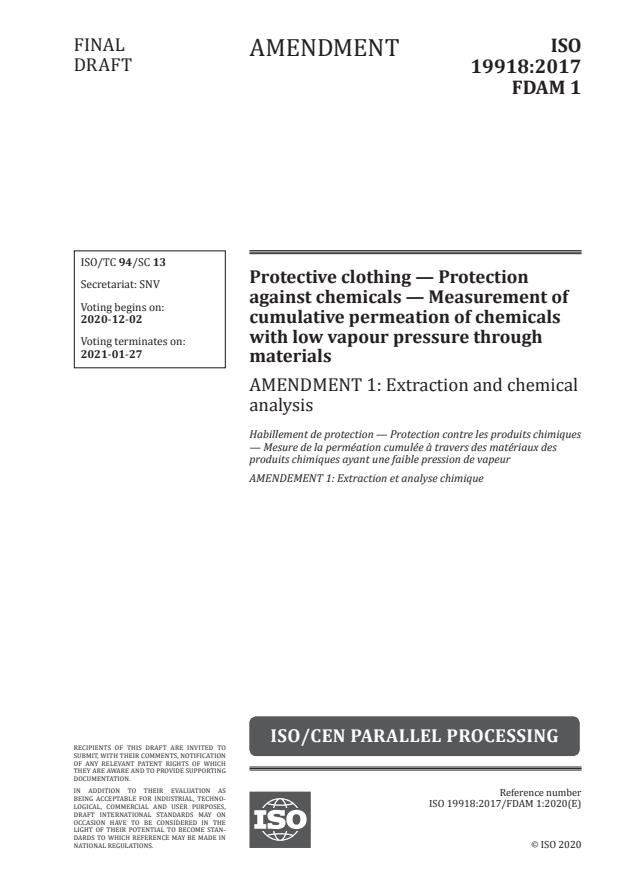 ISO 19918:2017/FDAmd 1:Version 28-nov-2020 - Extraction and chemical analysis